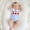 imageKuriozud Newborn Baby Girl Clothes Smocked Peter Pan Collar Romper Ruffle Jumpsuit Cute Baby Girl Outfit Summer ClothingPlaid Blue Apple