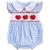 imageKuriozud Newborn Baby Girl Clothes Smocked Peter Pan Collar Romper Ruffle Jumpsuit Cute Baby Girl Outfit Summer ClothingPlaid Blue Apple