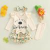 imageKuriozud My First Thanksgiving Outfit Baby Girl Turkey Romper BodysuitRuffle Tutu Shorts Bloomer 1st Thanksgiving ClothesHalloween Beige