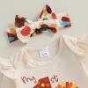 imageKuriozud My First Thanksgiving Outfit Baby Girl Turkey Romper BodysuitRuffle Tutu Shorts Bloomer 1st Thanksgiving ClothesThanksgiving Beige