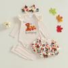 imageKuriozud My First Thanksgiving Outfit Baby Girl Turkey Romper BodysuitRuffle Tutu Shorts Bloomer 1st Thanksgiving ClothesThanksgiving Beige