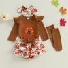 imageKuriozud My First Thanksgiving Outfit Baby Girl Turkey Romper BodysuitRuffle Tutu Shorts Bloomer 1st Thanksgiving ClothesThanksgiving Brown