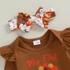imageKuriozud My First Thanksgiving Outfit Baby Girl Turkey Romper BodysuitRuffle Tutu Shorts Bloomer 1st Thanksgiving ClothesThanksgiving Brown