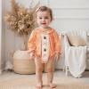 imageKuriozud Newborn Baby Girl Thanksgiving Outfit Bubble Romper Long Sleeve Jumpsuit Cute Infant Girl Fall ClothesCrewneck Turkey Orange