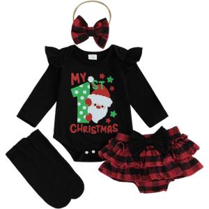 imageKuriozud My First Thanksgiving Outfit Baby Girl Turkey Romper BodysuitRuffle Tutu Shorts Bloomer 1st Thanksgiving ClothesChristmas Black Red