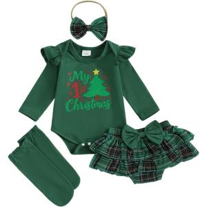 imageKuriozud My First Thanksgiving Outfit Baby Girl Turkey Romper BodysuitRuffle Tutu Shorts Bloomer 1st Thanksgiving ClothesChristmas Green