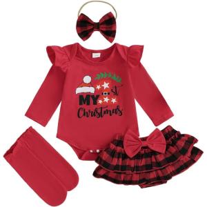 imageKuriozud My First Thanksgiving Outfit Baby Girl Turkey Romper BodysuitRuffle Tutu Shorts Bloomer 1st Thanksgiving ClothesChristmas Red