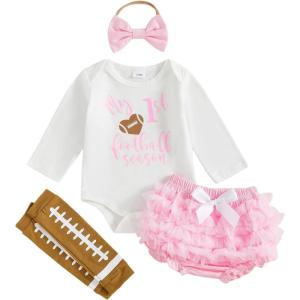imageKuriozud My First Thanksgiving Outfit Baby Girl Turkey Romper BodysuitRuffle Tutu Shorts Bloomer 1st Thanksgiving ClothesFootball Pink