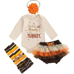 imageKuriozud My First Thanksgiving Outfit Baby Girl Turkey Romper BodysuitRuffle Tutu Shorts Bloomer 1st Thanksgiving ClothesThanksgiving Beige a