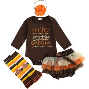imageKuriozud My First Thanksgiving Outfit Baby Girl Turkey Romper BodysuitRuffle Tutu Shorts Bloomer 1st Thanksgiving ClothesThanksgiving Brown a