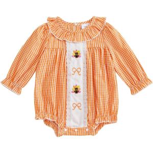 imageKuriozud Newborn Baby Girl Thanksgiving Outfit Bubble Romper Long Sleeve Jumpsuit Cute Infant Girl Fall ClothesCrewneck Turkey Orange