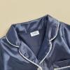 imageKuriozud Baby Girl Boy Fall Button Down Silk Satin Pajamas Romper OnePiece Jumpsuit Long Sleeve Nightgown Pjs SleepwearBlue