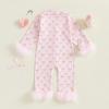 imageKuriozud Baby Girl Boy Fall Button Down Silk Satin Pajamas Romper OnePiece Jumpsuit Long Sleeve Nightgown Pjs SleepwearBow Printpink