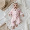 imageKuriozud Baby Girl Boy Fall Button Down Silk Satin Pajamas Romper OnePiece Jumpsuit Long Sleeve Nightgown Pjs SleepwearBow Printpink
