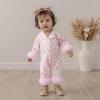 imageKuriozud Baby Girl Boy Fall Button Down Silk Satin Pajamas Romper OnePiece Jumpsuit Long Sleeve Nightgown Pjs SleepwearBow Printpink