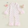 imageKuriozud Baby Girl Boy Fall Button Down Silk Satin Pajamas Romper OnePiece Jumpsuit Long Sleeve Nightgown Pjs SleepwearBow Printwhite