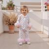 imageKuriozud Baby Girl Boy Fall Button Down Silk Satin Pajamas Romper OnePiece Jumpsuit Long Sleeve Nightgown Pjs SleepwearBow Printwhite