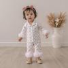 imageKuriozud Baby Girl Boy Fall Button Down Silk Satin Pajamas Romper OnePiece Jumpsuit Long Sleeve Nightgown Pjs SleepwearBow Printwhite