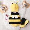 imageKuriozud Cute Fuzzy Animal Costume for Baby Girl Boy Halloween Costume Romper with Hat and Leg Warmer 4pcs Cosplay OutfitBee Yellow