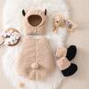 imageKuriozud Cute Fuzzy Animal Costume for Baby Girl Boy Halloween Costume Romper with Hat and Leg Warmer 4pcs Cosplay OutfitLamb Beige