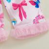 imageKuriozud Kids Toddler Girl Pajamas Fuzzy Trim Long Sleeve Button Down Shirt Top and Pants 2pcs Pjs Sets SleepwearBow Pink
