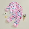 imageKuriozud Kids Toddler Girl Pajamas Fuzzy Trim Long Sleeve Button Down Shirt Top and Pants 2pcs Pjs Sets SleepwearBow Pink