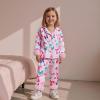 imageKuriozud Kids Toddler Girl Pajamas Fuzzy Trim Long Sleeve Button Down Shirt Top and Pants 2pcs Pjs Sets SleepwearBow Pink