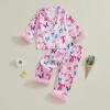 imageKuriozud Kids Toddler Girl Pajamas Fuzzy Trim Long Sleeve Button Down Shirt Top and Pants 2pcs Pjs Sets SleepwearBow Pink