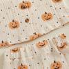 imageKuriozud Toddler Baby Boy Girl Halloween Pajamas Pumpkin Button Down Top And Pants Cotton Linen Sleepwear Cute Halloween PjsPumpkin Apricot