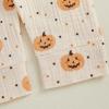 imageKuriozud Toddler Baby Boy Girl Halloween Pajamas Pumpkin Button Down Top And Pants Cotton Linen Sleepwear Cute Halloween PjsPumpkin Apricot