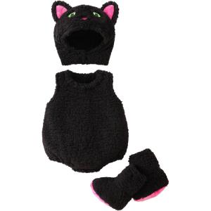 imageKuriozud Cute Fuzzy Animal Costume for Baby Girl Boy Halloween Costume Romper with Hat and Leg Warmer 4pcs Cosplay OutfitCat Black Pink