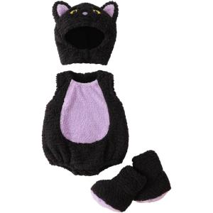 imageKuriozud Cute Fuzzy Animal Costume for Baby Girl Boy Halloween Costume Romper with Hat and Leg Warmer 4pcs Cosplay OutfitCat Black Purple