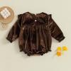 imageKuriozud Newborn Baby Girl Fall Winter Clothes Velvet Ruffle Long Sleeve Romper Cute Baby Girl Outfit Infant Girl ClothingRuffle Brown