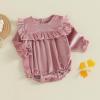 imageKuriozud Newborn Baby Girl Fall Winter Clothes Velvet Ruffle Long Sleeve Romper Cute Baby Girl Outfit Infant Girl ClothingRuffle Pink