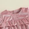 imageKuriozud Newborn Baby Girl Fall Winter Clothes Velvet Ruffle Long Sleeve Romper Cute Baby Girl Outfit Infant Girl ClothingRuffle Pink