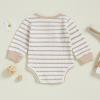 imageKuriozud Newborn Baby Boy Clothes Long Sleeve Romper Bodysuit One Peice Outfit Infant Soft Waffle Fall Winter ClothingButton Stripe Beige