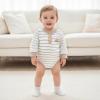 imageKuriozud Newborn Baby Boy Clothes Long Sleeve Romper Bodysuit One Peice Outfit Infant Soft Waffle Fall Winter ClothingButton Stripe Beige