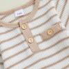 imageKuriozud Newborn Baby Boy Clothes Long Sleeve Romper Bodysuit One Peice Outfit Infant Soft Waffle Fall Winter ClothingButton Stripe Beige