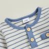 imageKuriozud Newborn Baby Boy Clothes Long Sleeve Romper Bodysuit One Peice Outfit Infant Soft Waffle Fall Winter ClothingButton Stripe Blue