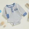 imageKuriozud Newborn Baby Boy Clothes Long Sleeve Romper Bodysuit One Peice Outfit Infant Soft Waffle Fall Winter ClothingButton Stripe Blue