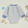 imageKuriozud Newborn Baby Boy Clothes Long Sleeve Romper Bodysuit One Peice Outfit Infant Soft Waffle Fall Winter ClothingButton Stripe Blue