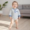 imageKuriozud Newborn Baby Boy Clothes Long Sleeve Romper Bodysuit One Peice Outfit Infant Soft Waffle Fall Winter ClothingButton Stripe Blue