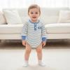 imageKuriozud Newborn Baby Boy Clothes Long Sleeve Romper Bodysuit One Peice Outfit Infant Soft Waffle Fall Winter ClothingButton Stripe Blue