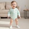 imageKuriozud Newborn Baby Boy Clothes Long Sleeve Romper Bodysuit One Peice Outfit Infant Soft Waffle Fall Winter ClothingButton Stripe Green