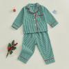 imageKuriozud Toddler Baby Girl Boy Christmas Pajamas Set Kids Plaid Long Sleeve Lapel TopsLong Pants Sleepwear NightwearGreen