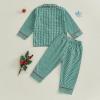 imageKuriozud Toddler Baby Girl Boy Christmas Pajamas Set Kids Plaid Long Sleeve Lapel TopsLong Pants Sleepwear NightwearGreen