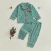 imageKuriozud Toddler Baby Girl Boy Christmas Pajamas Set Kids Plaid Long Sleeve Lapel TopsLong Pants Sleepwear NightwearGreen