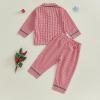 imageKuriozud Toddler Baby Girl Boy Christmas Pajamas Set Kids Plaid Long Sleeve Lapel TopsLong Pants Sleepwear NightwearRed