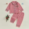 imageKuriozud Toddler Baby Girl Boy Christmas Pajamas Set Kids Plaid Long Sleeve Lapel TopsLong Pants Sleepwear NightwearRed