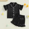 imageKuriozud Toddler Baby Girl Summer Satin Pajamas Kids Summer Pjs Set Short Sleeve Button Down Nightwear Sleepwear 06TBxlack